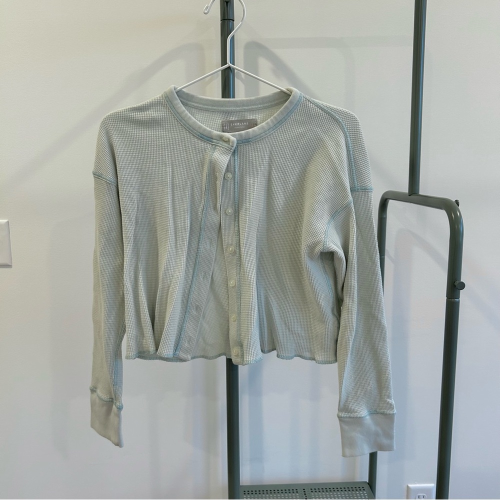 Everlane organic cotton cropped waffle cardigan